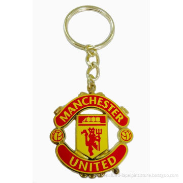 Manchester Fc Metal Key Rings / Zinc Alloy Metal Keychain, Silkscreen Printing Gold Finish